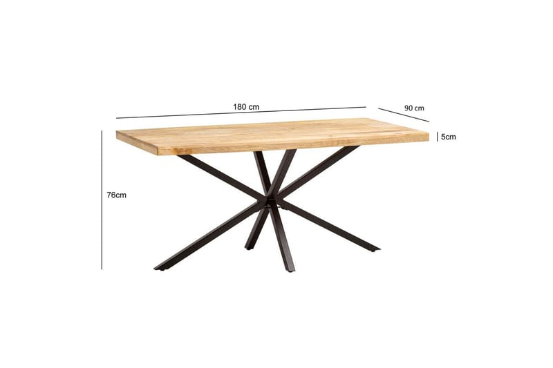 Spisebord Wohnling massivt tre metallkryssbase, industrielt utseende 180x90 cm - 180x90 cm - Møbler - Bord - Spisegruppe