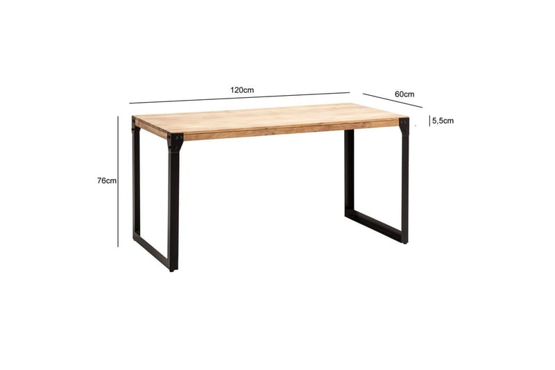 Spisebord Wohnling massivt tre rette metallben, industriell loftstil 120x60 cm - 120x60 cm - Møbler - Bord - Spisegruppe