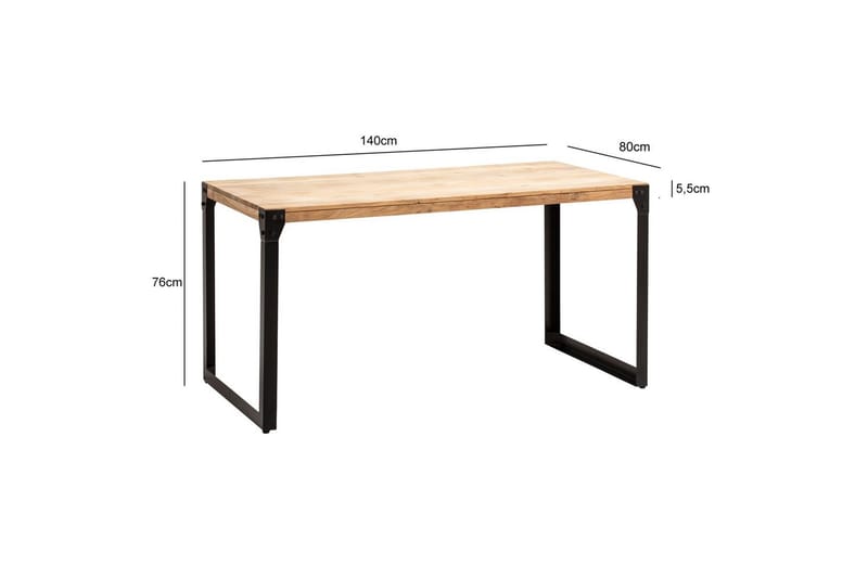 Spisebord Wohnling massivt tre rette metallben, industriell loftstil 140x80 cm - 140x80 cm - Møbler - Bord - Spisegruppe