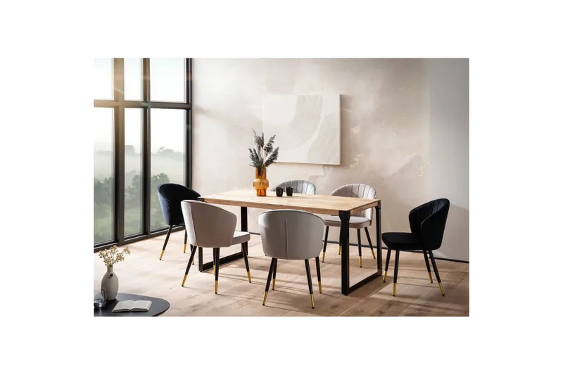 Spisebord Wohnling massivt tre rette metallben, industriell loftstil 160x80 cm - 160x80 cm - Møbler - Bord - Spisegruppe