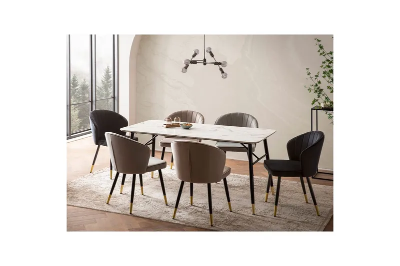 Spisebord Wohnling Moderne stil MDF med metallben med gulldetaljer Marmor, Hvit, 140x80 cm - Marmor, Hvit, 140x80 cm - Møbler - Bord - Spisegruppe