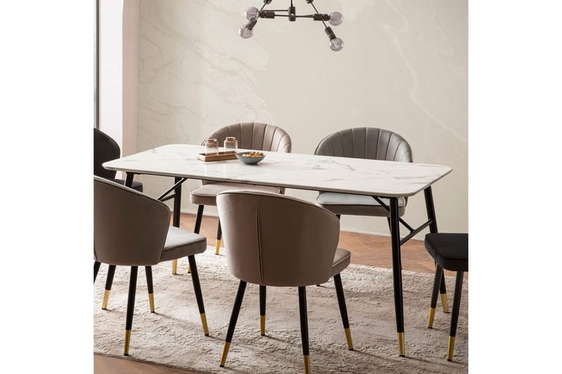 Spisebord Wohnling Moderne stil MDF med metallben med gulldetaljer Marmor, Hvit, 180x90 cm - Marmor, Hvit, 180x90 cm - Møbler - Bord - Spisegruppe