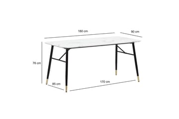 Spisebord Wohnling Moderne stil MDF med metallben med gulldetaljer Marmor, Hvit, 180x90 cm - Marmor, Hvit, 180x90 cm - Møbler - Bord - Spisegruppe