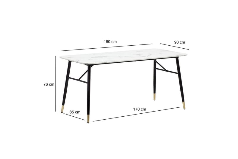 Spisebord Wohnling Moderne stil MDF med metallben med gulldetaljer Marmor, Hvit, 180x90 cm - Marmor, Hvit, 180x90 cm - Møbler - Bord - Spisegruppe