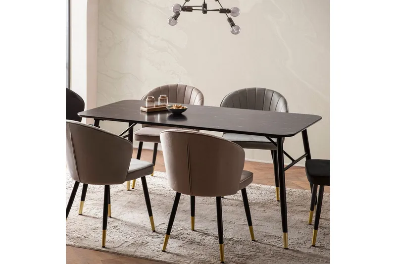 Spisebord Wohnling Moderne stil MDF med metallben med gulldetaljer Marmor, Svart, 160x80 cm - Marmor, Svart, 160x80 cm - Møbler - Bord - Spisegruppe