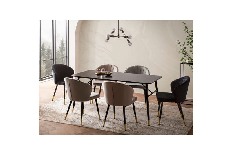 Spisebord Wohnling Moderne stil MDF med metallben med gulldetaljer Marmor, Svart, 200x90 cm - Marmor, Svart, 200x90 cm - Møbler - Bord - Spisegruppe