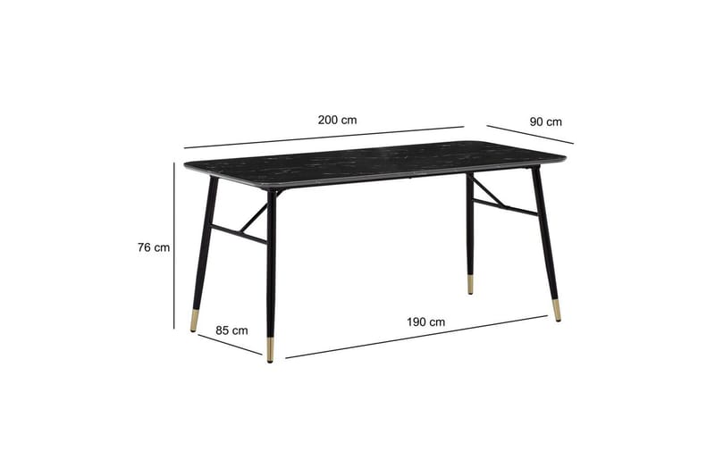 Spisebord Wohnling Moderne stil MDF med metallben med gulldetaljer Marmor, Svart, 200x90 cm - Marmor, Svart, 200x90 cm - Møbler - Bord - Spisegruppe