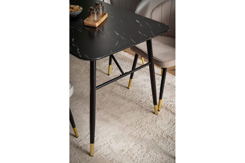 Spisebord Wohnling Moderne stil MDF med metallben med gulldetaljer Marmor, Svart, 200x90 cm - Marmor, Svart, 200x90 cm - Møbler - Bord - Spisegruppe