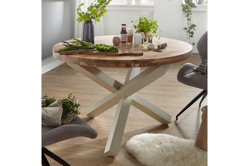 Spisebord Wohnling Rund 120 cm heltre landlig stil Akasie - Akasie - Møbler - Bord - Spisebord & kjøkkenbord