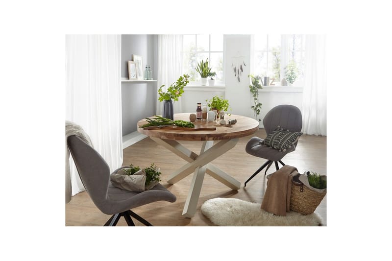 Spisebord Wohnling Rund 120 cm heltre landlig stil Akasie - Akasie - Møbler - Bord - Spisebord & kjøkkenbord