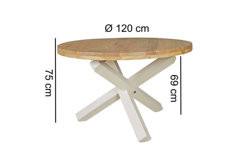 Spisebord Wohnling Rund 120 cm heltre landlig stil Akasie - Akasie - Møbler - Bord - Spisebord & kjøkkenbord