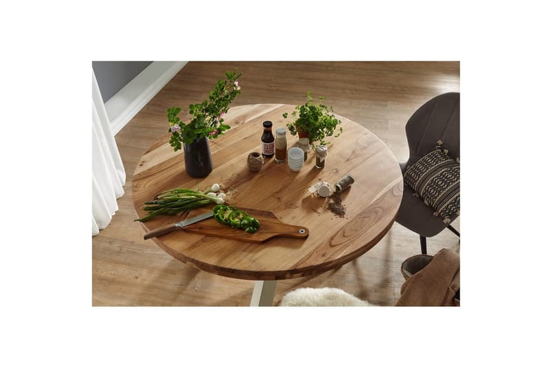Spisebord Wohnling Rund 120 cm heltre landlig stil Akasie - Akasie - Møbler - Bord - Spisebord & kjøkkenbord