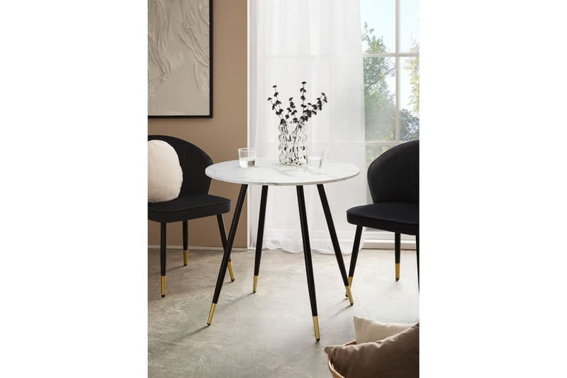 Spisebord Wohnling Rund 75 cm marmorlignende moderne med gulltippede ben Marmor, Hvit - Marmor, Hvit - Møbler - Bord - Spisegruppe