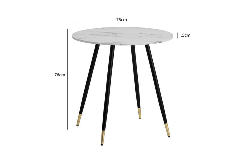 Spisebord Wohnling Rund 75 cm marmorlignende moderne med gulltippede ben Marmor, Hvit - Marmor, Hvit - Møbler - Bord - Spisebord & kjøkkenbord