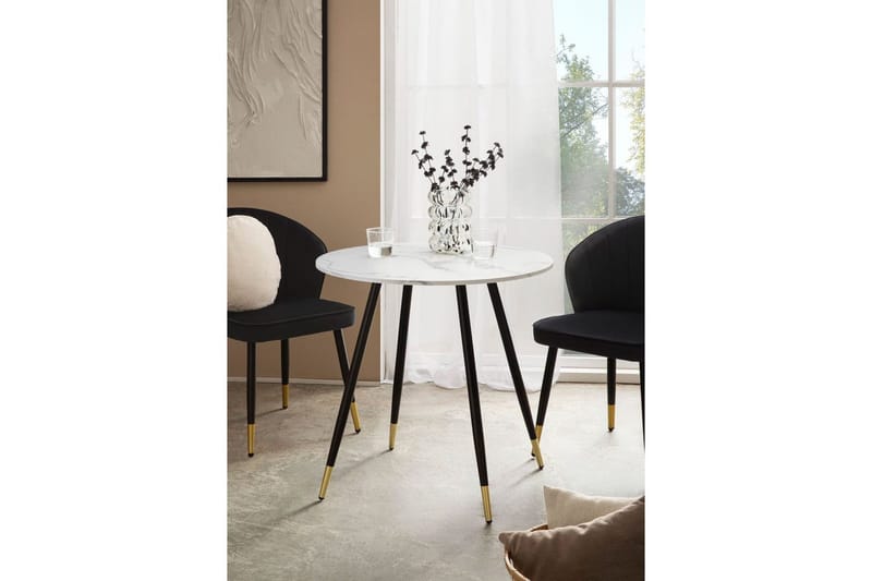 Spisebord Wohnling Rund 75 cm marmorlignende moderne med gulltippede ben Marmor, Hvit - Marmor, Hvit - Møbler - Bord - Spisebord & kjøkkenbord