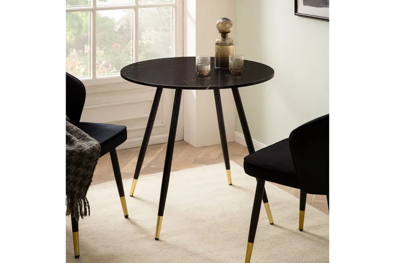 Spisebord Wohnling Rund 75 cm marmorlignende moderne med gulltippede ben Marmor, Svart - Marmor, Svart - Møbler - Bord - Spisebord & kjøkkenbord