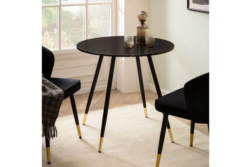 Spisebord Wohnling Rund 75 cm marmorlignende moderne med gulltippede ben Marmor, Svart - Marmor, Svart - Møbler - Bord - Spisegruppe