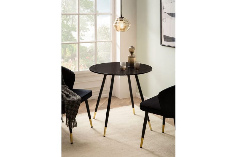 Spisebord Wohnling Rund 75 cm marmorlignende moderne med gulltippede ben Marmor, Svart - Marmor, Svart - Møbler - Bord - Spisegruppe