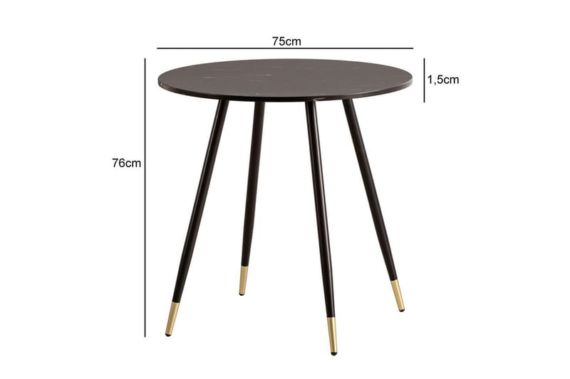 Spisebord Wohnling Rund 75 cm marmorlignende moderne med gulltippede ben Marmor, Svart - Marmor, Svart - Møbler - Bord - Spisegruppe
