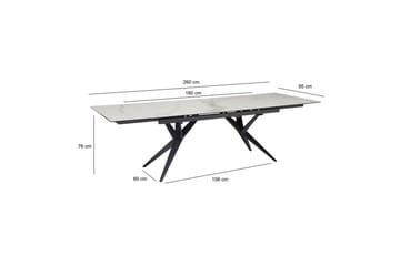 Spisebord Wohnling Uttrekkbar 180-260 cm Keramisk Fire Bein Metallramme Svart, marmor hvit - Svart, marmor hvit - Møbler - Bord - Spisebord & kjøkkenbord
