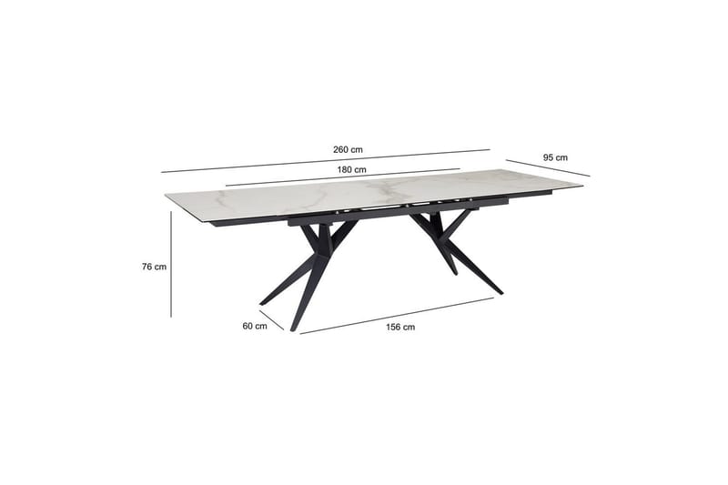 Spisebord Wohnling Uttrekkbar 180-260 cm Keramisk Fire Bein Metallramme Svart, marmor hvit - Svart, marmor hvit - Møbler - Bord - Spisebord & kjøkkenbord