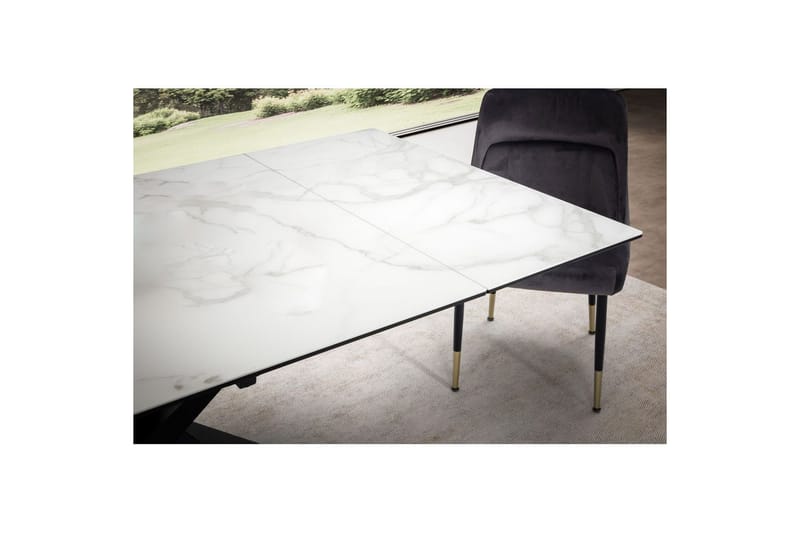 Spisebord Wohnling Uttrekkbar 180-260 cm Keramisk Fire Bein Metallramme Svart, marmor hvit - Svart, marmor hvit - Møbler - Bord - Spisebord & kjøkkenbord