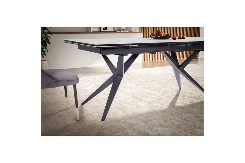 Spisebord Wohnling Uttrekkbar 180-260 cm Keramisk Fire Bein Metallramme Svart, marmor hvit - Svart, marmor hvit - Møbler - Bord - Spisebord & kjøkkenbord
