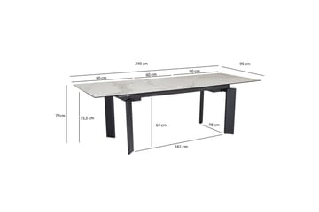 Spisebord Wohnling Uttrekkbar 180-260 cm Keramisk Klassisk Fire Bein Metallramme Svart, marmor hvit - Svart, marmor hvit - Møbler - Bord - Spisegruppe