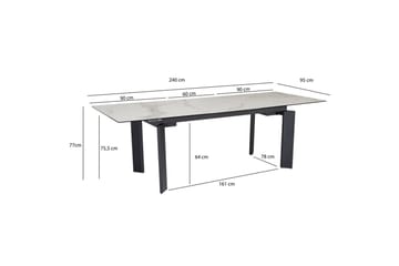 Spisebord Wohnling Uttrekkbar 180-260 cm Keramisk Klassisk Fire Bein Metallramme Svart, marmor hvit - Svart, marmor hvit - Møbler - Bord - Spisegruppe