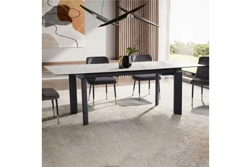 Spisebord Wohnling Uttrekkbar 180-260 cm Keramisk Klassisk Fire Bein Metallramme Svart, marmor hvit - Svart, marmor hvit - Møbler - Bord - Spisegruppe