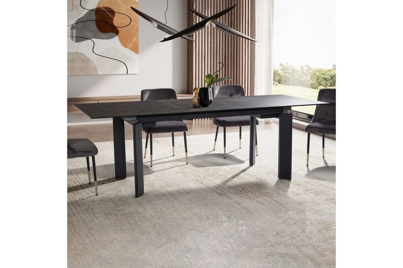 Spisebord Wohnling Uttrekkbar 180-260 cm Keramisk Klassisk Fire Bein Metallramme Svart, marmor svart - Svart, marmor svart - Møbler - Bord - Spisegruppe