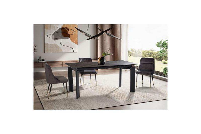 Spisebord Wohnling Uttrekkbar 180-260 cm Keramisk Klassisk Fire Bein Metallramme Svart, marmor svart - Svart, marmor svart - Møbler - Bord - Spisegruppe