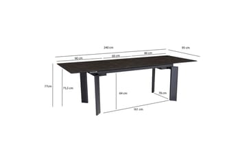 Spisebord Wohnling Uttrekkbar 180-260 cm Keramisk Klassisk Fire Bein Metallramme Svart, marmor svart - Svart, marmor svart - Møbler - Bord - Spisegruppe