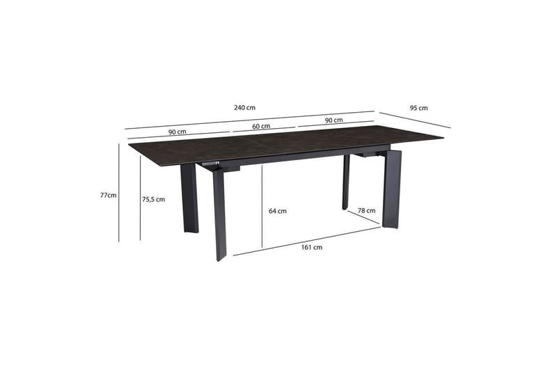 Spisebord Wohnling Uttrekkbar 180-260 cm Keramisk Klassisk Fire Bein Metallramme Svart, marmor svart - Svart, marmor svart - Møbler - Bord - Spisegruppe