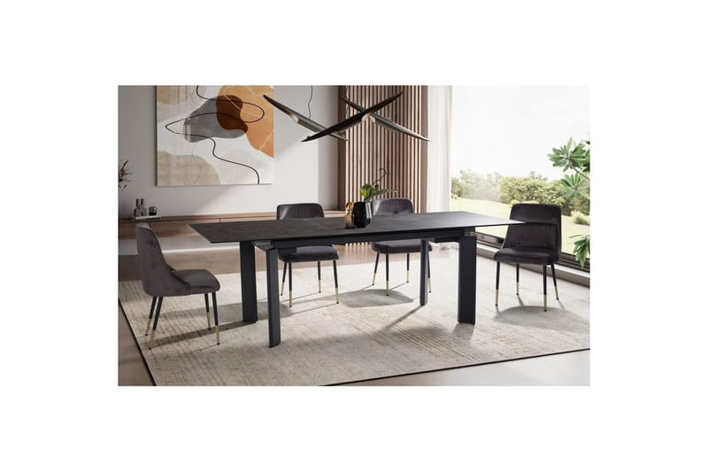 Spisebord Wohnling Uttrekkbar 180-260 cm Keramisk Klassisk Fire Bein Metallramme Svart, marmor svart - Svart, marmor svart - Møbler - Bord - Spisegruppe