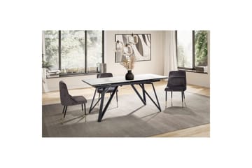 Spisebord Wohnling Uttrekkbar 180-260 cm Keramisk Skråstilte Metall Haarnål Bordben Svart, marmor hvit - Svart, marmor hvit - Møbler - Bord - Spisebord & kjøkkenbord