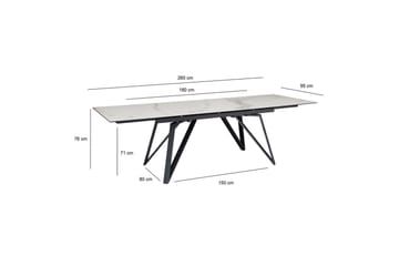 Spisebord Wohnling Uttrekkbar 180-260 cm Keramisk Skråstilte Metall Haarnål Bordben Svart, marmor hvit - Svart, marmor hvit - Møbler - Bord - Spisebord & kjøkkenbord