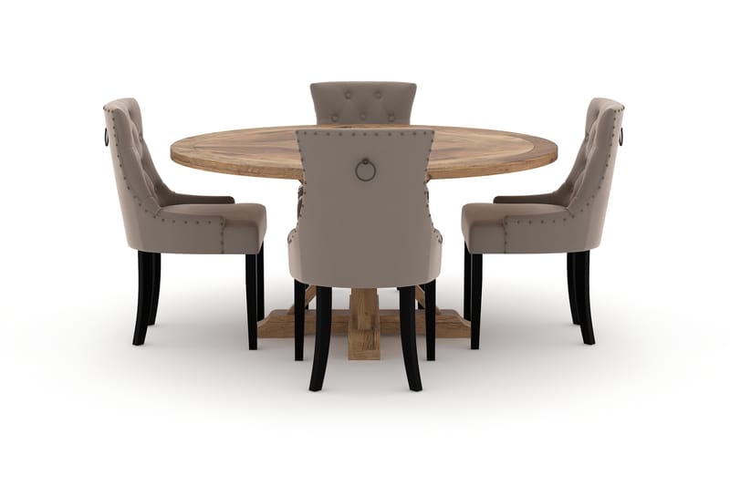 Spisebord Yorkshire 150 cm Rundt med 4 Kjøkkenstoler Ophelia - Brun - Spisegruppe