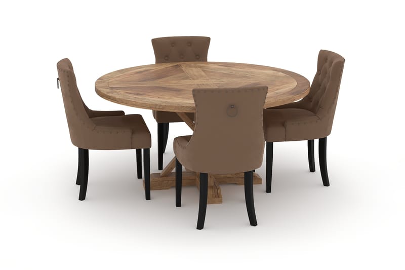 Spisebord Yorkshire 150 cm Rundt med 4 Kjøkkenstoler Ophelia - Brun - Spisegruppe