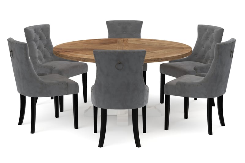 Spisebord Yorkshire 150 cm Rundt med 6 Kjøkkenstoler Ophelia - Natur/Hvit - Spisegruppe