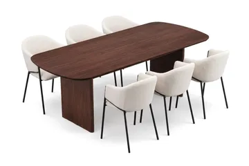 Spisegruppe Bark Alma 220 cm Valnøtt Hvit Bouclé 220 cm Valnøtt Hvit bouclé 6 - Valnøtt - Møbler - Bord - Spisegruppe