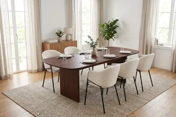 Spisegruppe Bark Alma 220 cm Valnøtt Hvit bouclé 6 - Valnøtt - Møbler - Bord - Spisegruppe