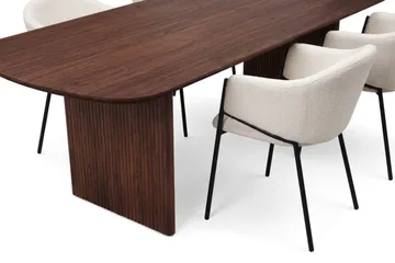 Spisegruppe Bark Alma 220 cm Valnøtt Hvit bouclé 6 - Valnøtt - Møbler - Bord - Spisegruppe
