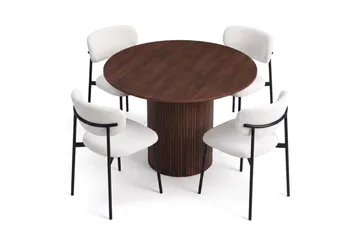Spisegruppe Bark Kopparbo 110 cm Valnøtt Hvit bouclé/Metallben Svart Rund 4 - Møbler - Bord - Spisegruppe