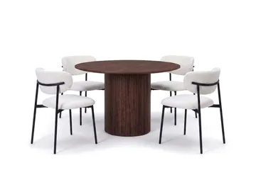 Spisegruppe Bark Kopparbo 110 cm Valnøtt Hvit bouclé/Metallben Svart Rund 4 - Møbler - Bord - Spisegruppe