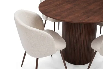 Spisegruppe Bark Kopparbo 110 cm Valnøtt Hvit bouclé/Metallben valnøtt Rund 4 - Møbler - Bord - Spisegruppe