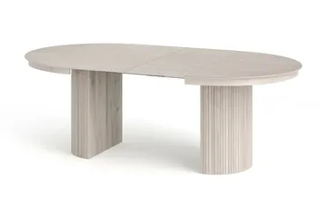 Spisegruppe Bark Kopparbo 120–220 cm Hvitlasert Hvit bouclé/metallben svart Rund 4 - Møbler - Bord - Spisegruppe