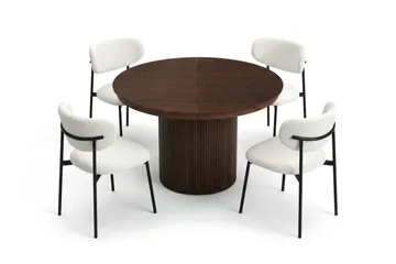Spisegruppe Bark Kopparbo 120-220 cm Valnøtt Hvit bouclé/Metallben Svart Rund 4 - Møbler - Bord - Spisegruppe