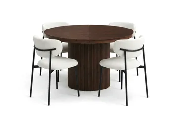 Spisegruppe Bark Kopparbo 120-220 cm Valnøtt Hvit bouclé/Metallben Svart Rund 4 - Møbler - Bord - Spisegruppe