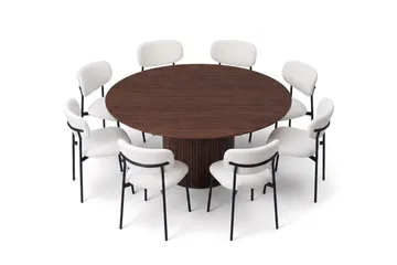Spisegruppe Bark Kopparbo 180 cm Valnøtt Hvit bouclé/metallben svart Rund 8 - Valnøtt - Møbler - Bord - Spisegruppe